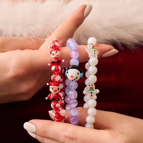 Red Santa | Silver | Firefly Glass Polka Dot Bracelet